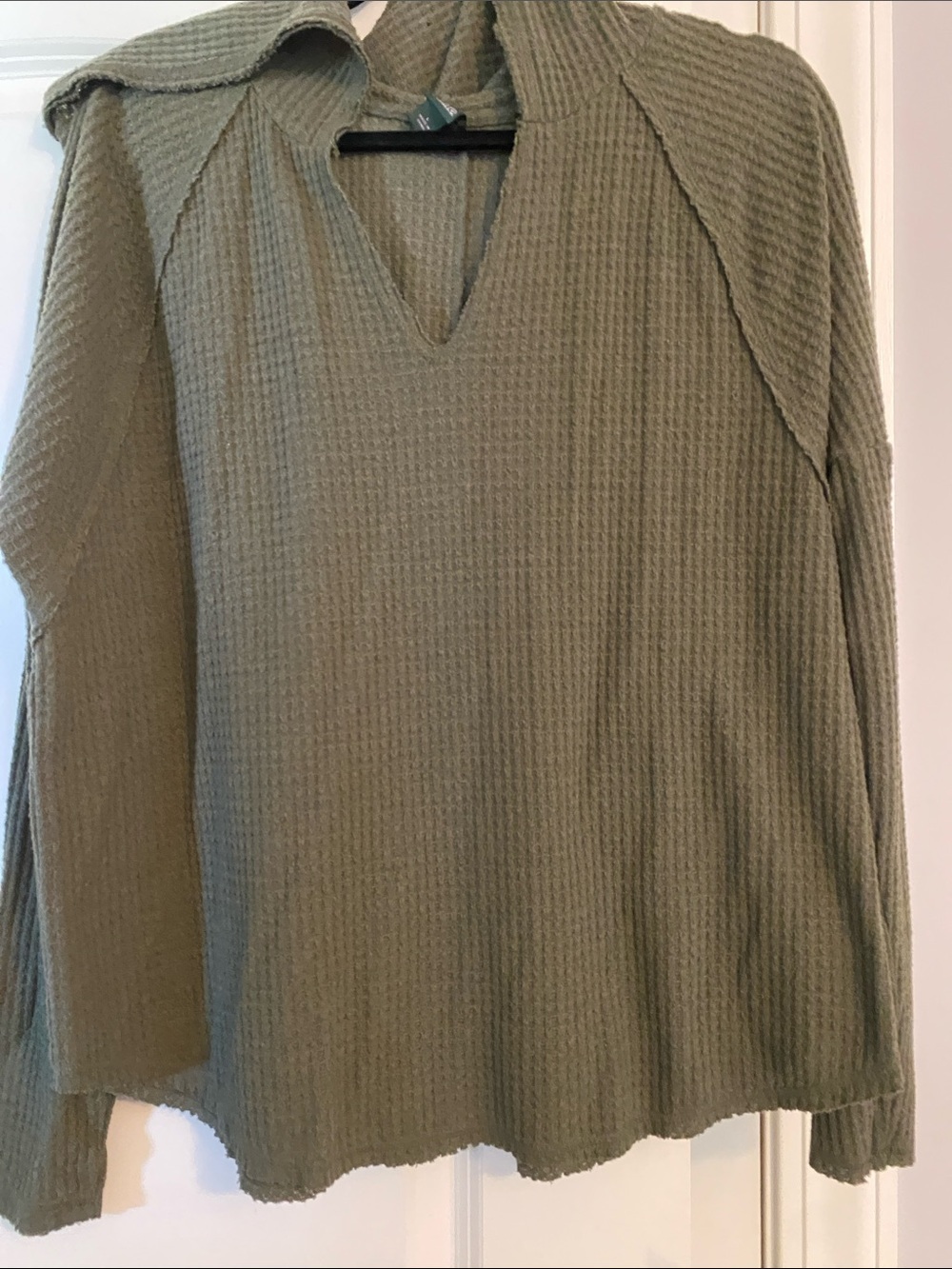 wild fable Olive Waffle V‑Neck Long Sleeve Top
